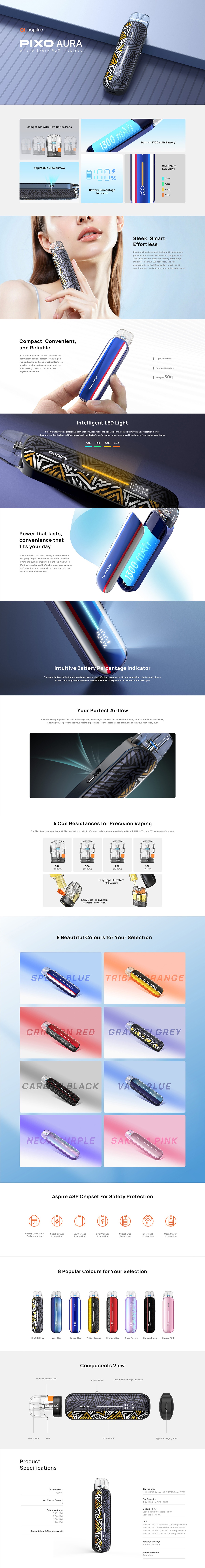 Aspire Pixo Aura Pod Kit 1300mAh 2ml