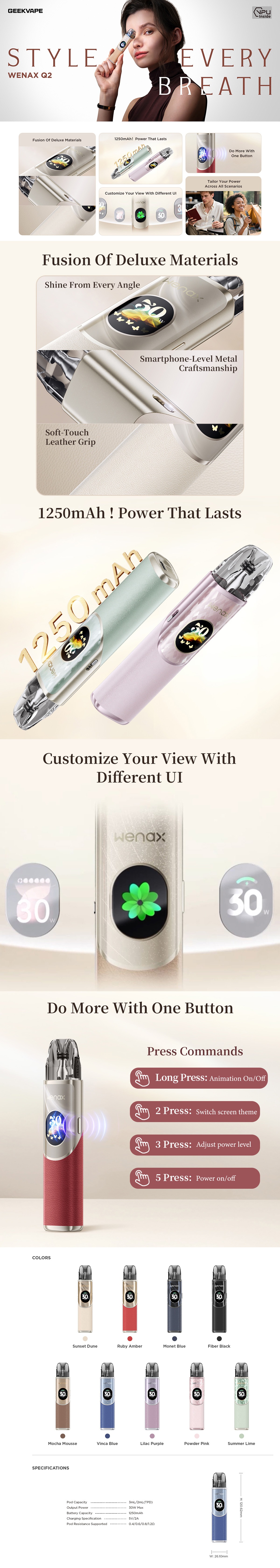 GeekVape Wenax Q2 Pod Kit 1250mAh 3ml
