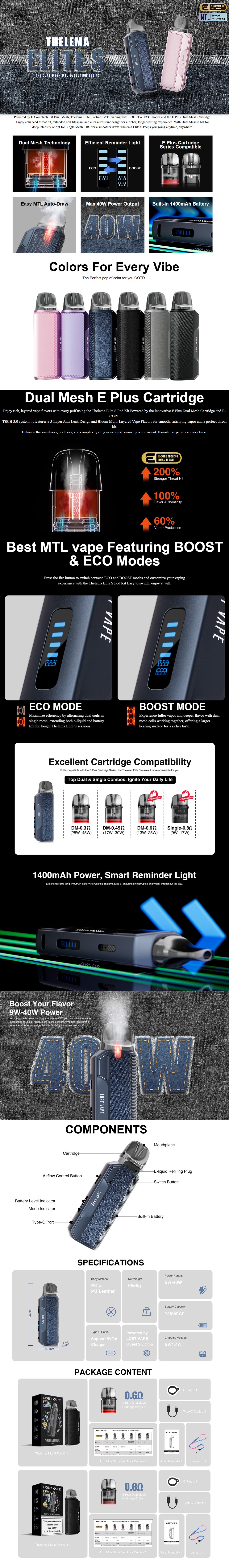 Lost Vape Thelema Elite S 1400mAh 40W 3ml (New Colors)